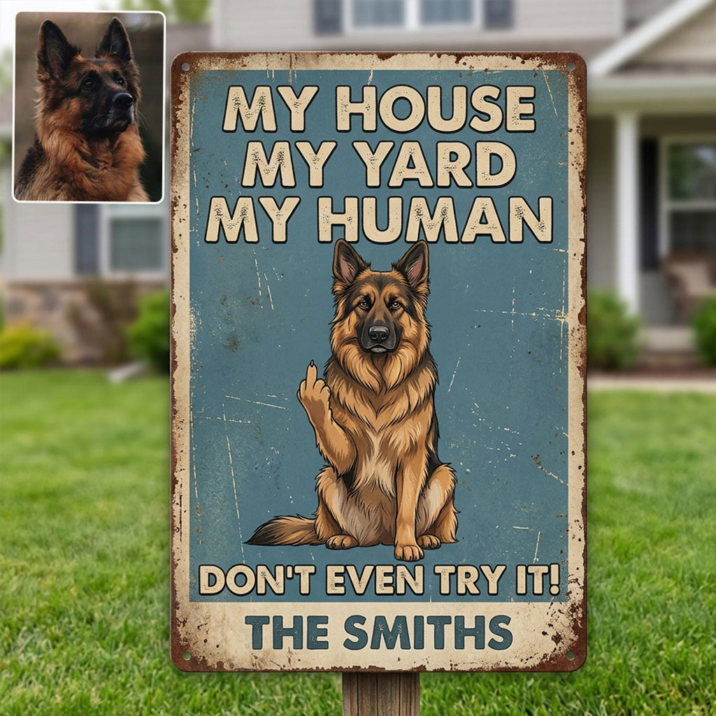 Panneau d'Avertissement Amusant pour Propriétaire de Chien - Panneau Métallique Rectangulaire Personnalisé