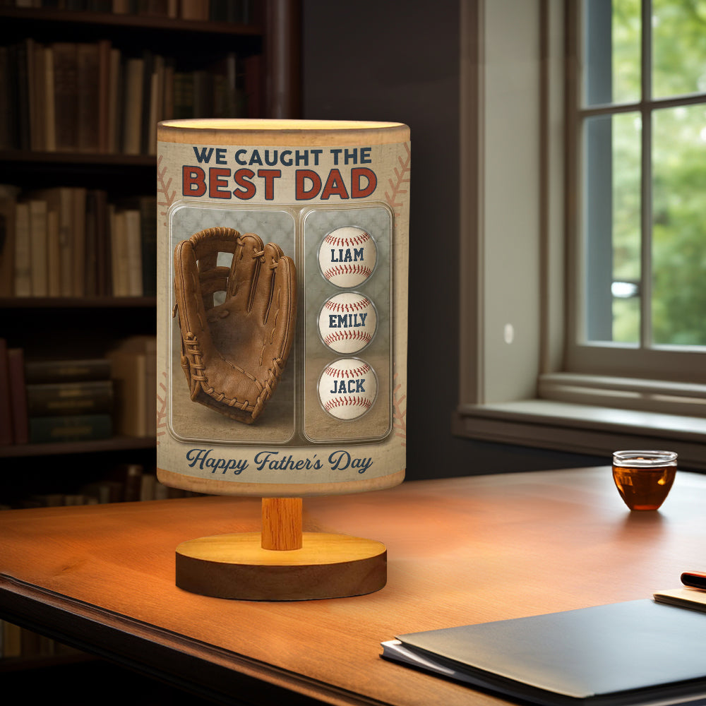 We Caught The Best Dad - Personalized Baseball Table Lamp with Wood Base