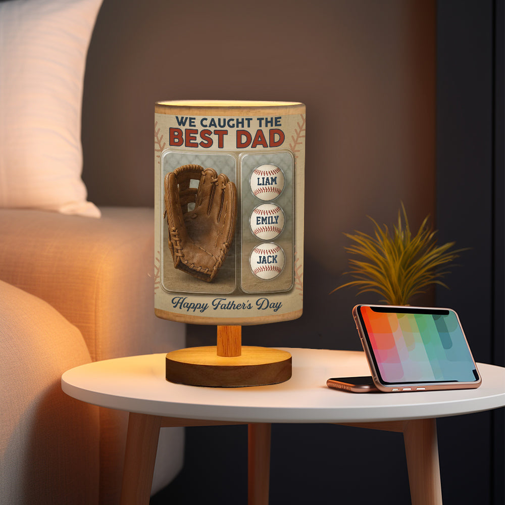 We Caught The Best Dad - Personalized Baseball Table Lamp with Wood Base