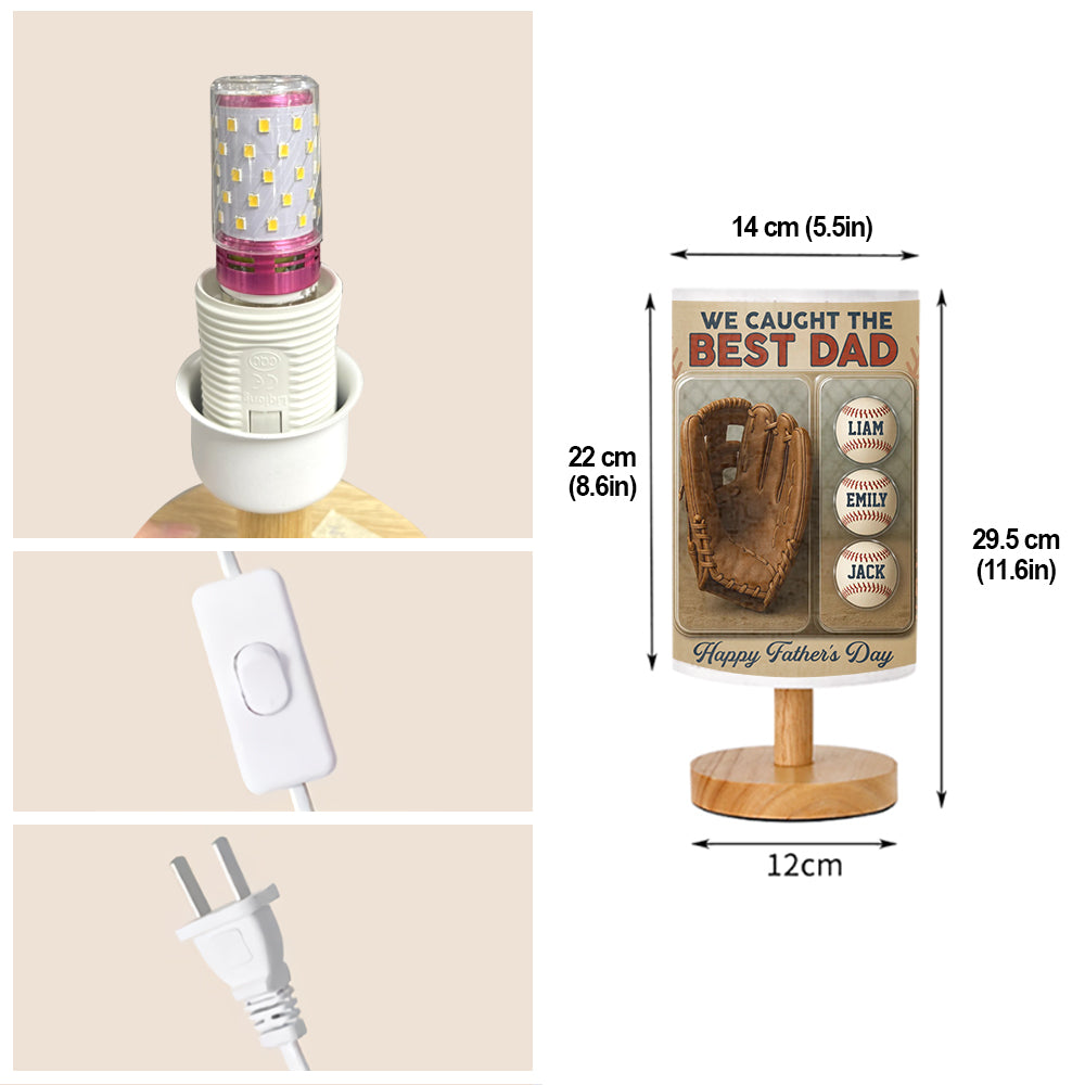 We Caught The Best Dad - Personalized Baseball Table Lamp with Wood Base