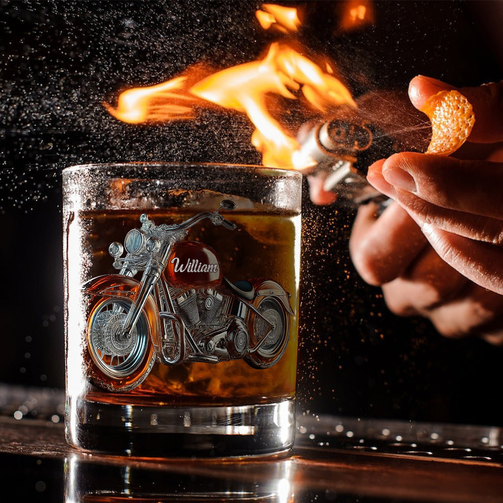 Love Motorcycle - Personalized Biker Whiskey Glass