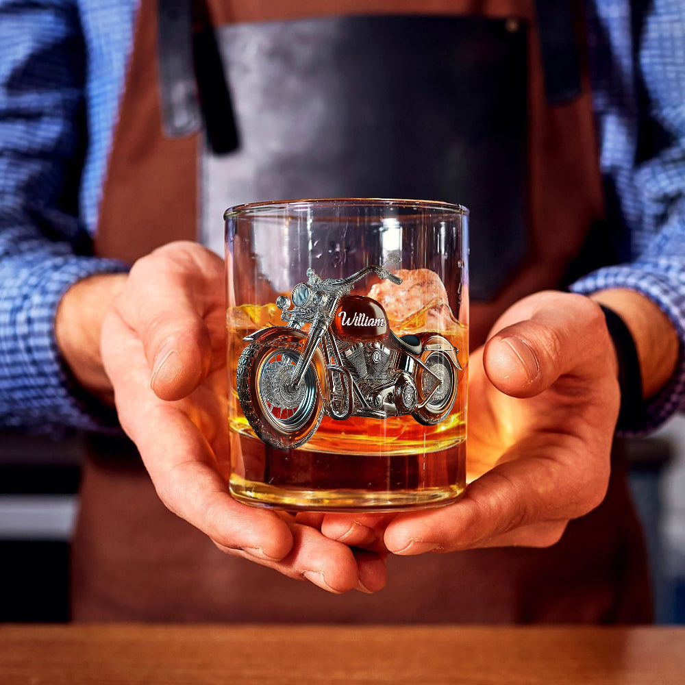 Love Motorcycle - Personalized Biker Whiskey Glass
