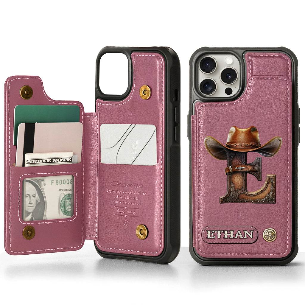Étui portefeuille/téléphone personnalisé style western avec initiale du prénom - Cowboy/Cowgirl
