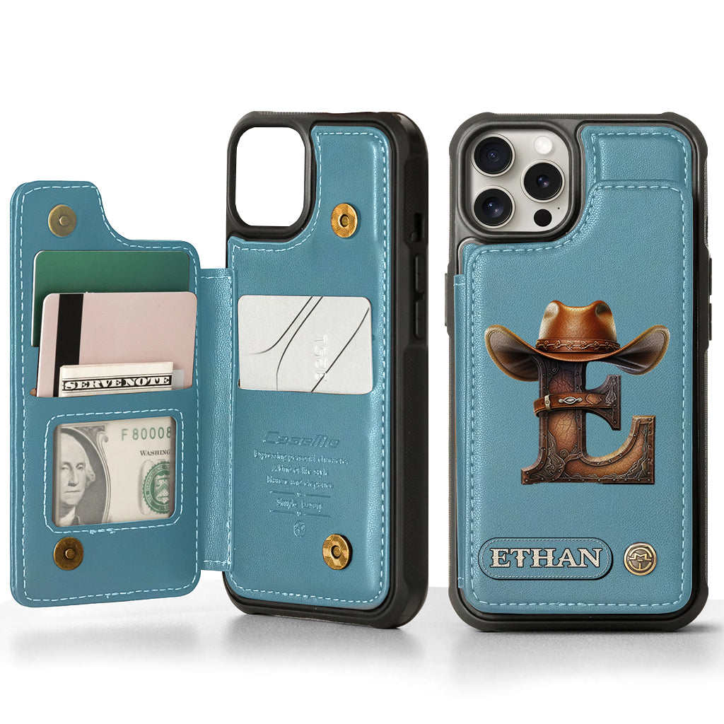 Étui portefeuille/téléphone personnalisé style western avec initiale du prénom - Cowboy/Cowgirl