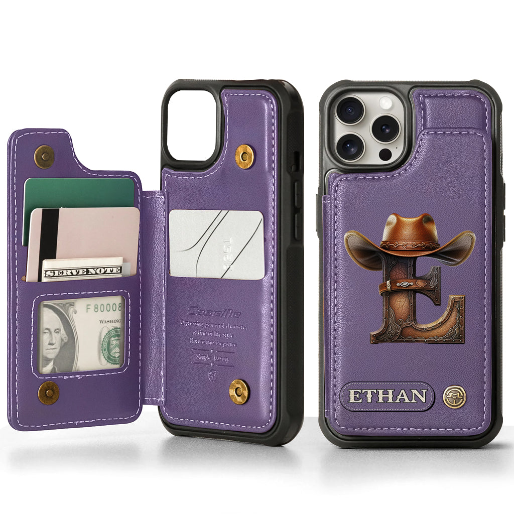 Étui portefeuille/téléphone personnalisé style western avec initiale du prénom - Cowboy/Cowgirl
