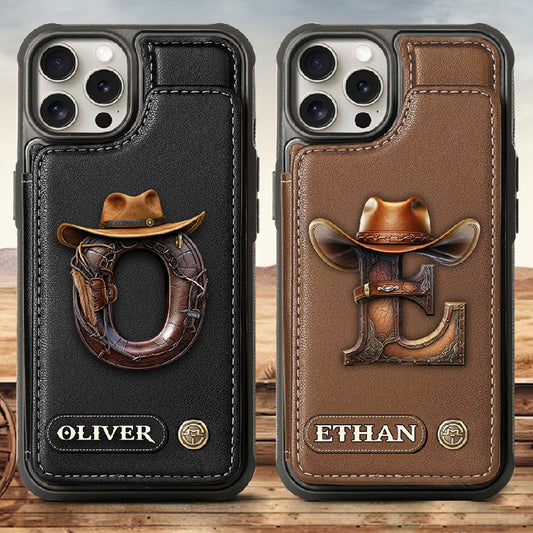 Étui portefeuille/téléphone personnalisé style western avec initiale du prénom - Cowboy/Cowgirl