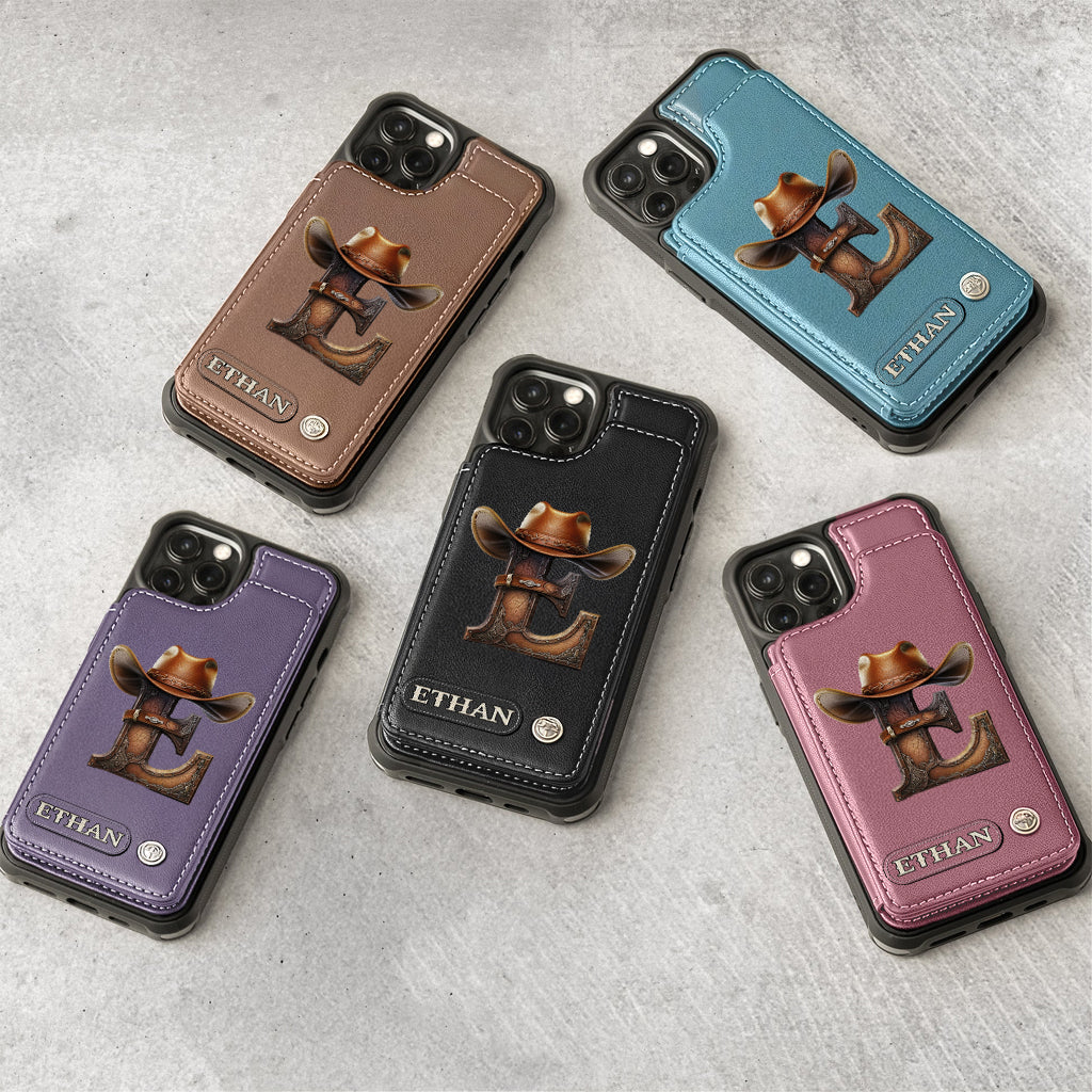 Étui portefeuille/téléphone personnalisé style western avec initiale du prénom - Cowboy/Cowgirl