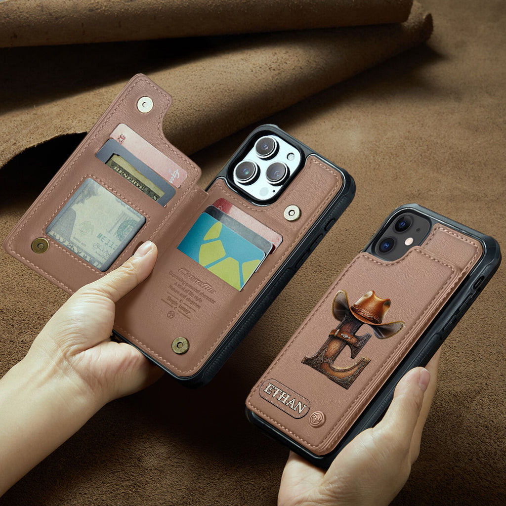 Étui portefeuille/téléphone personnalisé style western avec initiale du prénom - Cowboy/Cowgirl