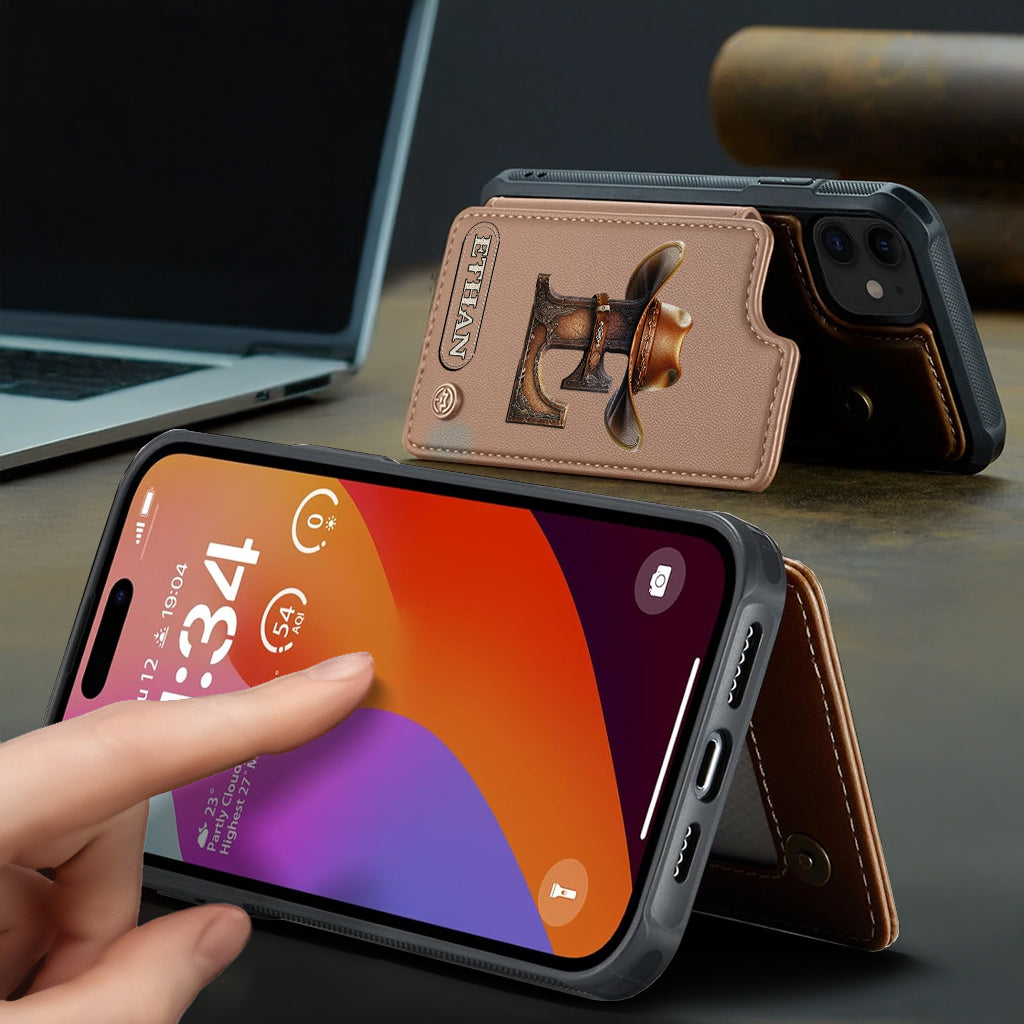 Étui portefeuille/téléphone personnalisé style western avec initiale du prénom - Cowboy/Cowgirl