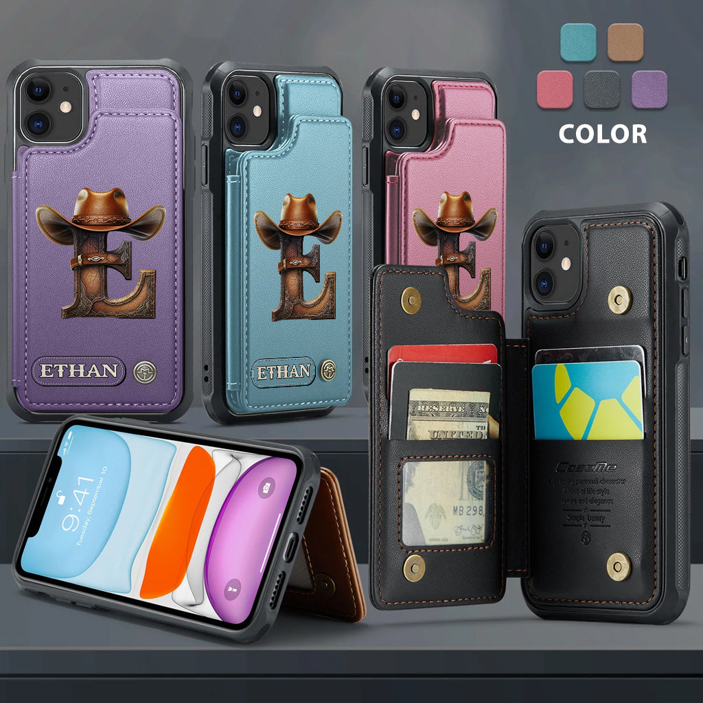 Étui portefeuille/téléphone personnalisé style western avec initiale du prénom - Cowboy/Cowgirl