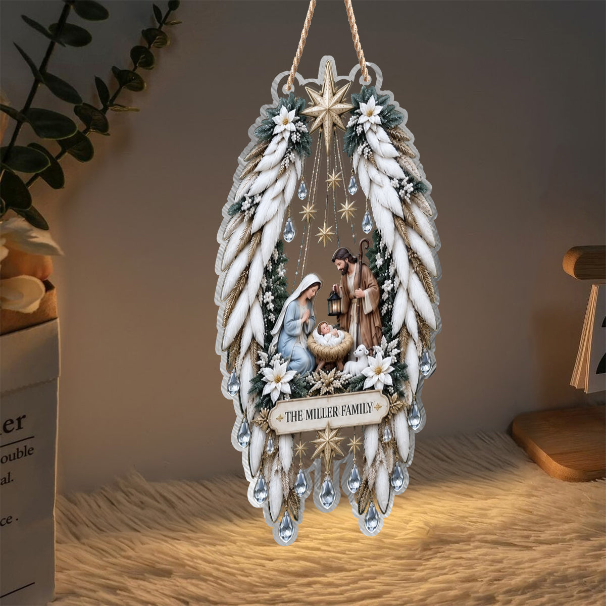 Nativity Scene Front Door Decor - Personalized Christian LED Light Acrylic Sign