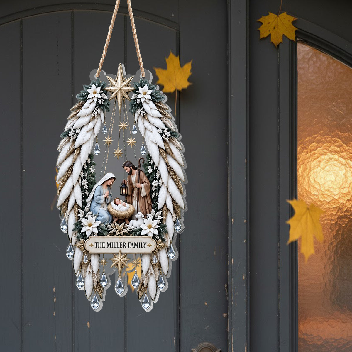 Nativity Scene Front Door Decor - Personalized Christian LED Light Acrylic Sign