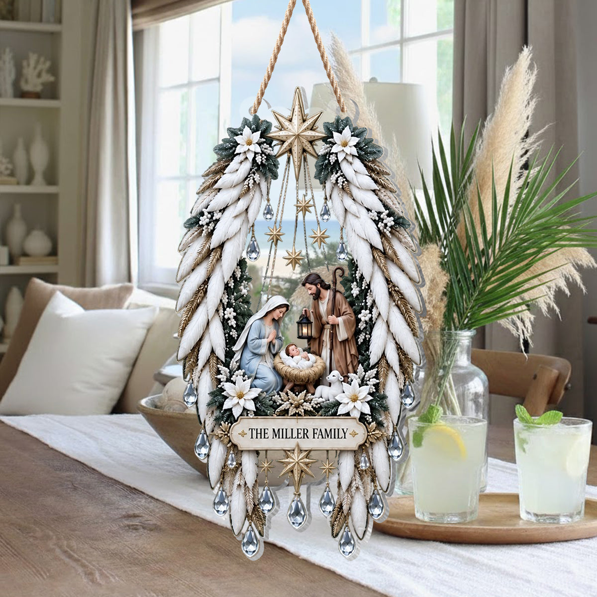 Nativity Scene Front Door Decor - Personalized Christian LED Light Acrylic Sign