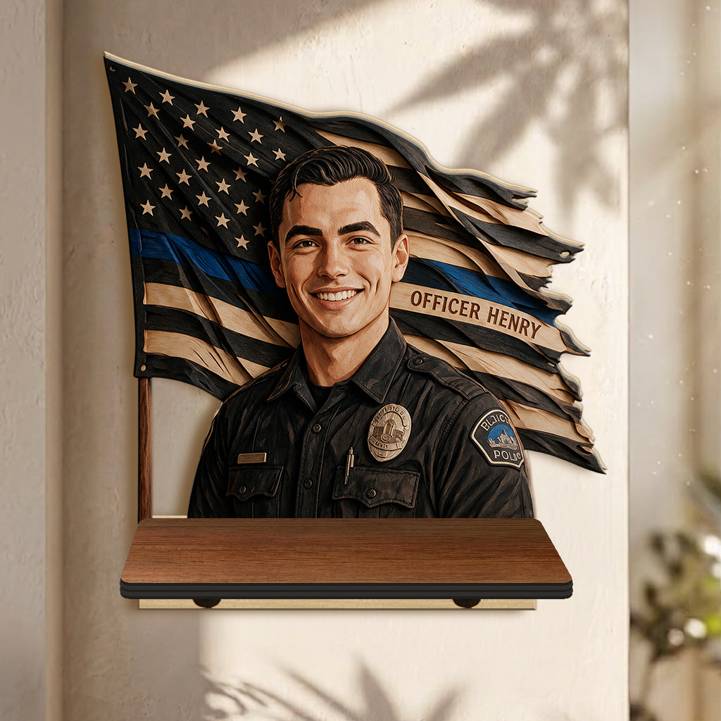 Proud Police - Personalized Police Officer Wooden Floating Shelf
