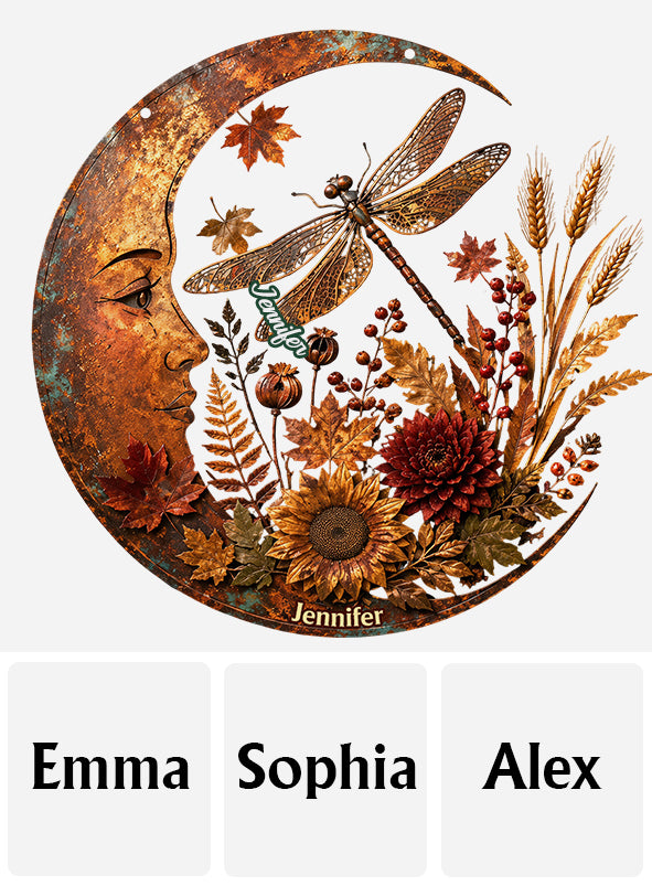 Autumn Moon and Dragonfly Metal Wall Art - Personalized Dragonfly Cut Metal Sign