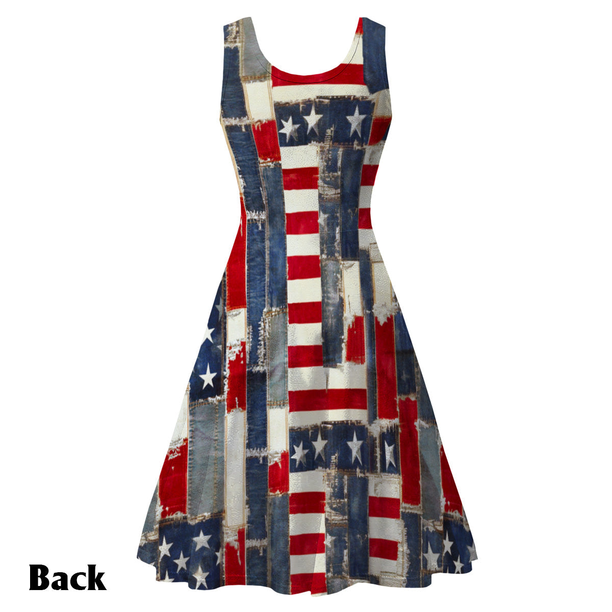 Retro American Flag Denim Floral Art - Personalized Independence Day/ 4th of July Sleeveless Dress