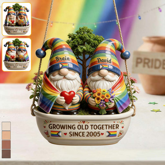 Cadeau LGBTQ Gay Lesbien Vieillir Ensemble - Pot Suspendu Personnalisé de Soutien LGBT