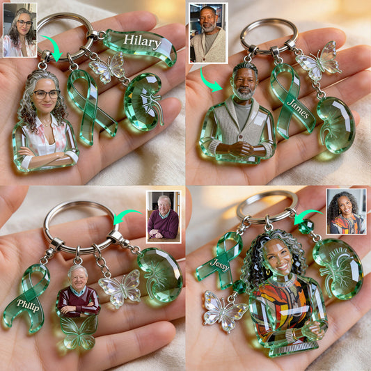 Custom Any Photo - Peace Love Cure - Personalized Kidney Awareness Keychain With Charms