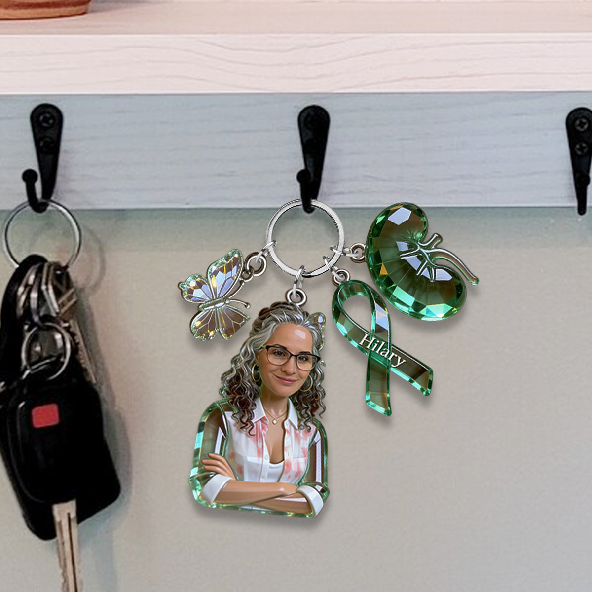 Custom Any Photo - Peace Love Cure - Personalized Kidney Awareness Keychain With Charms