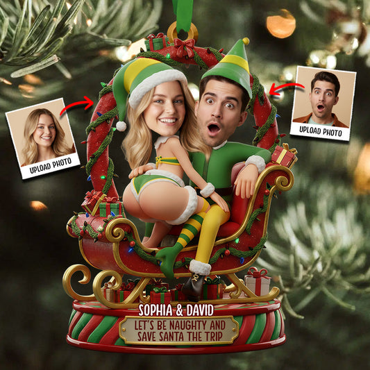 Funny Elf - Personalized Couple Transparent Ornament