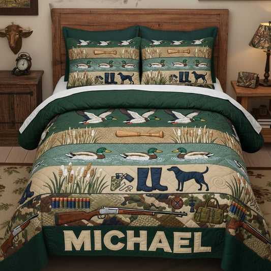 Saison de la chasse au canard - Ensemble de courtepointe de chasse personnalisé