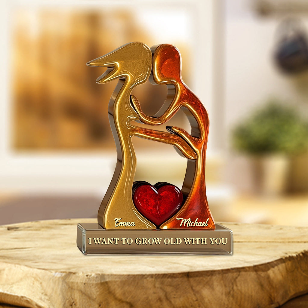 Je veux vieillir avec toi - Plaque acrylique personnalisée pour couple