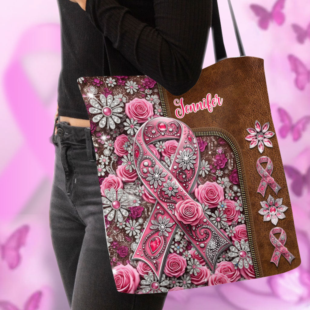 Ruban rose - Sac fourre-tout personnalisé pour la sensibilisation au cancer du sein