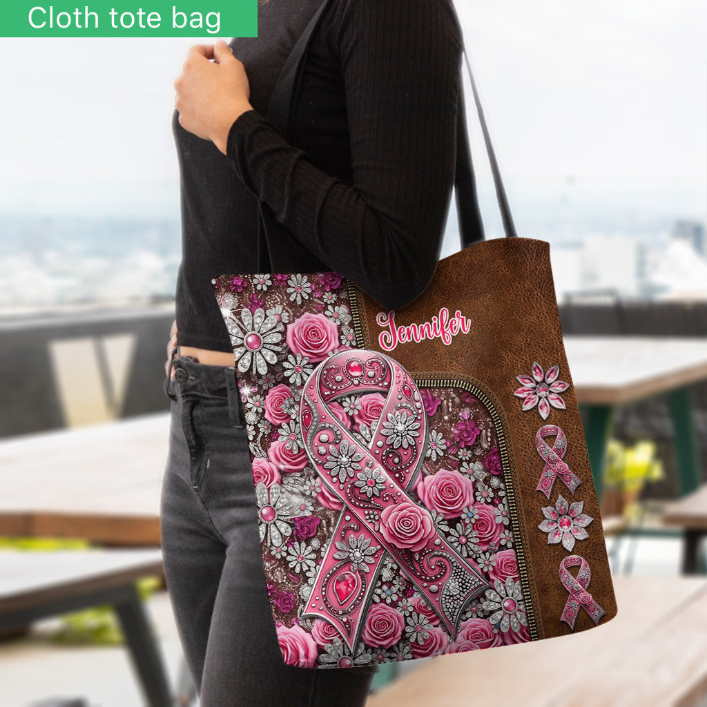 Ruban rose - Sac fourre-tout personnalisé pour la sensibilisation au cancer du sein