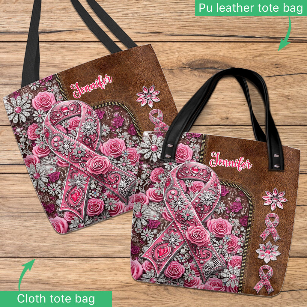 Ruban rose - Sac fourre-tout personnalisé pour la sensibilisation au cancer du sein