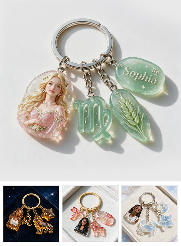 Porte-clés Personnalisé Signe Astrologique - Porte-clés Premium Horoscope Avec Charms