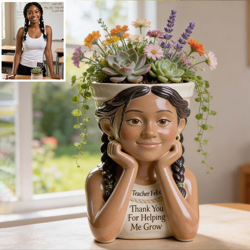 Thanks For Helping Me Grow - Personalized Teacher Acrylic Pot