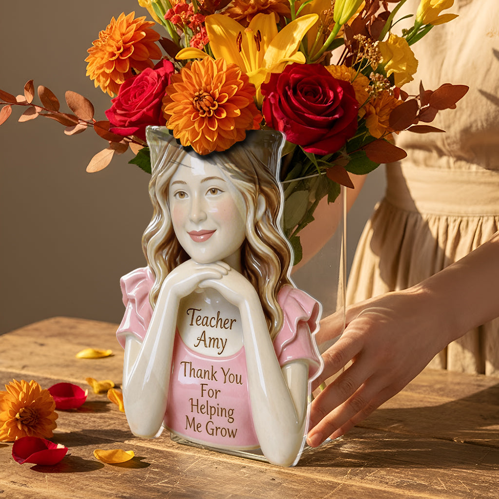 Thanks For Helping Me Grow - Personalized Teacher Acrylic Pot