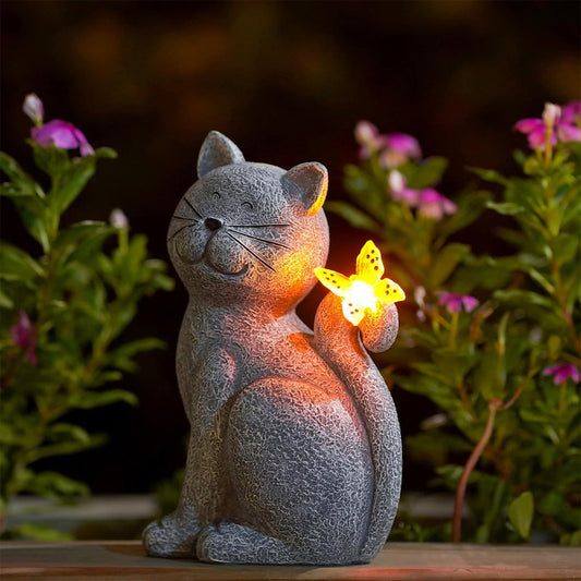 Statues solaires de chat pour jardin