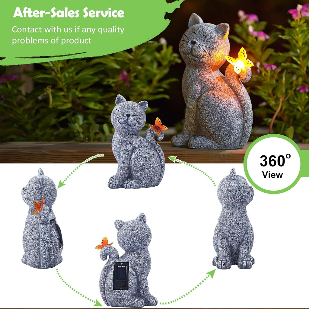 Solar Cat Outdoor Statues for Garden