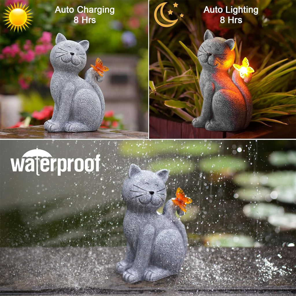 Solar Cat Outdoor Statues for Garden