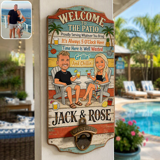 Bienvenue sur notre patio - Tire-bouchon mural personnalisé pour couples