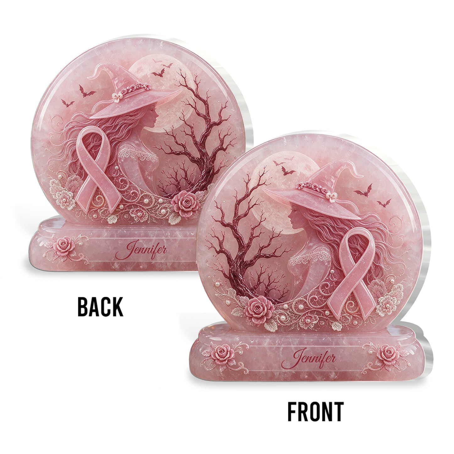 Pink Witch Only Spell Is Banish Breast Cancer - Personalized Breast Cancer Awareness 2-Side Printed Acrylic Plaque