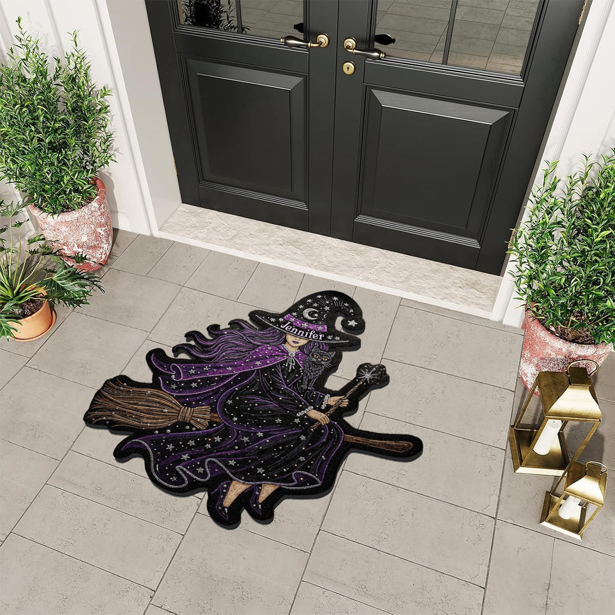 Tapis touffeté antidérapant personnalisé « Sorcière volante »