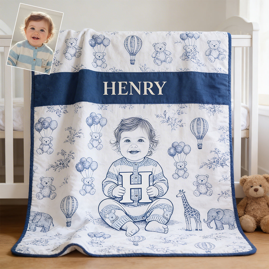 Couverture Enfant Personnalisée - Photo et Lettre au Choix