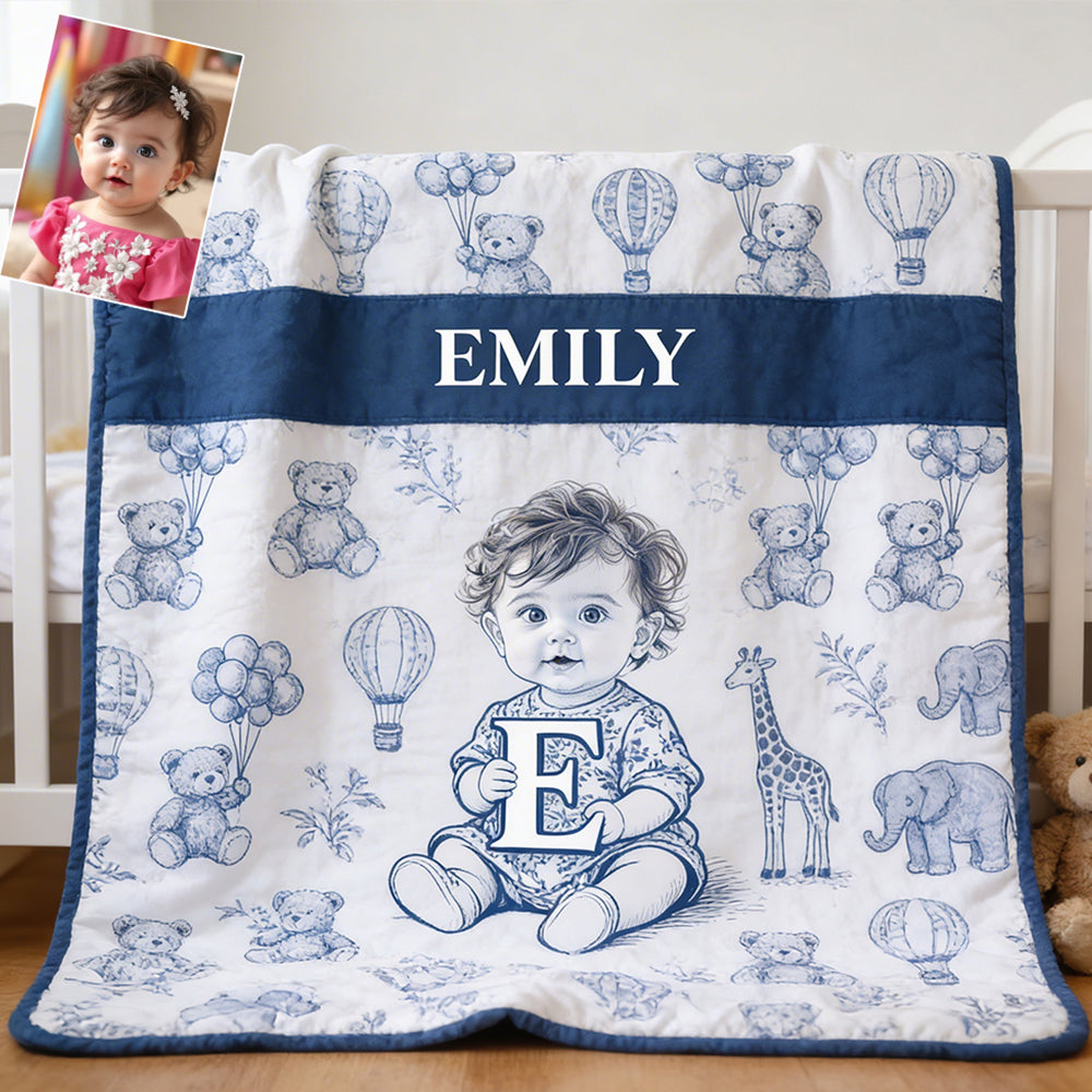 Couverture Enfant Personnalisée - Photo et Lettre au Choix