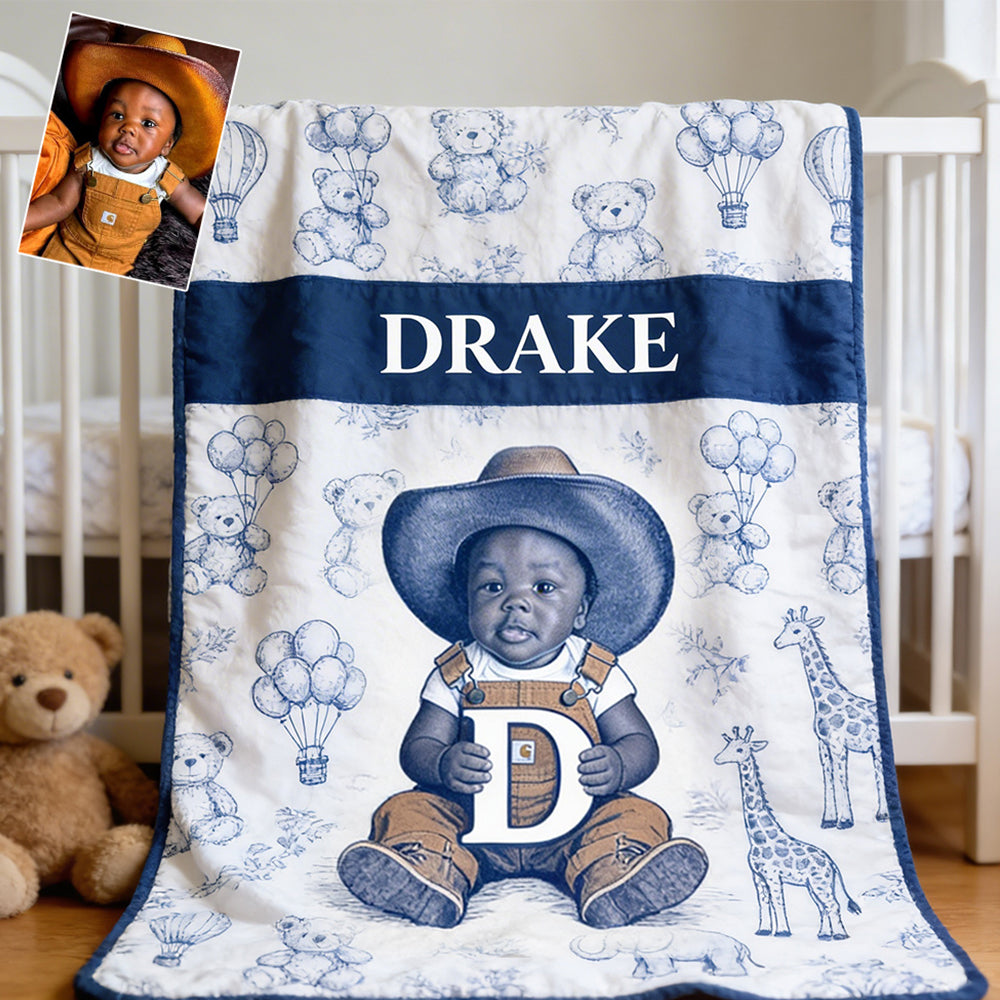 Couverture Enfant Personnalisée - Photo et Lettre au Choix