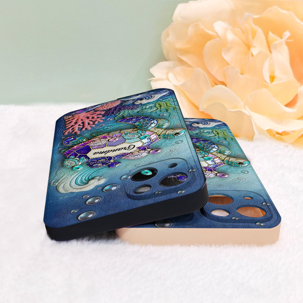 Grandma Turtle - Personalized Turtle 3D Embossed Leather Phone Case