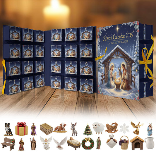 24 Days to the Manger - Personalized Christian Folded Advent Calendar With Ornaments
