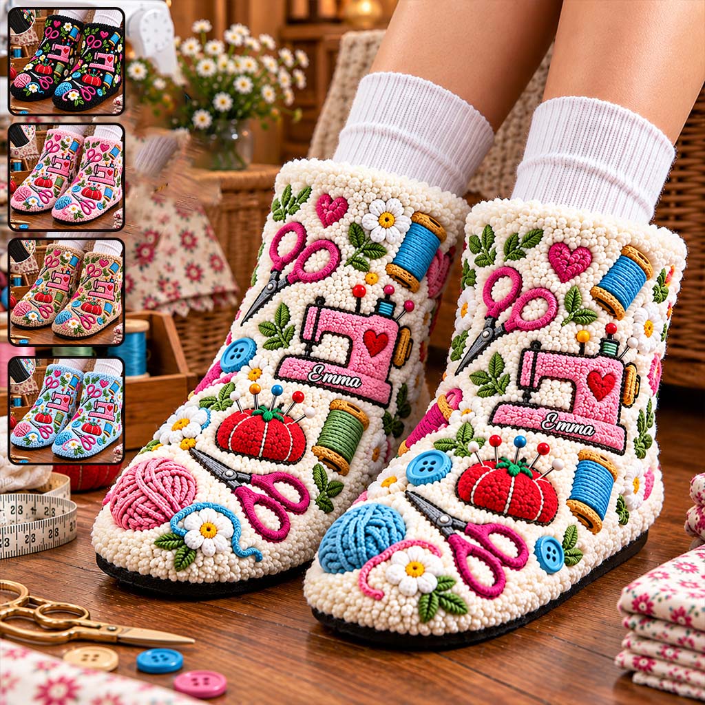 Sewing Lovers Gift - Personalized Sewing Faux Fur Boot Slippers