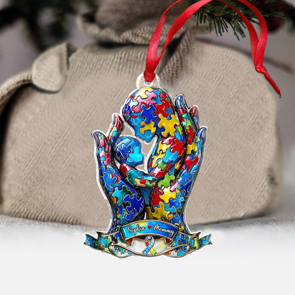 Maman et enfant - Ornement personnalisé de sensibilisation à l'autisme
