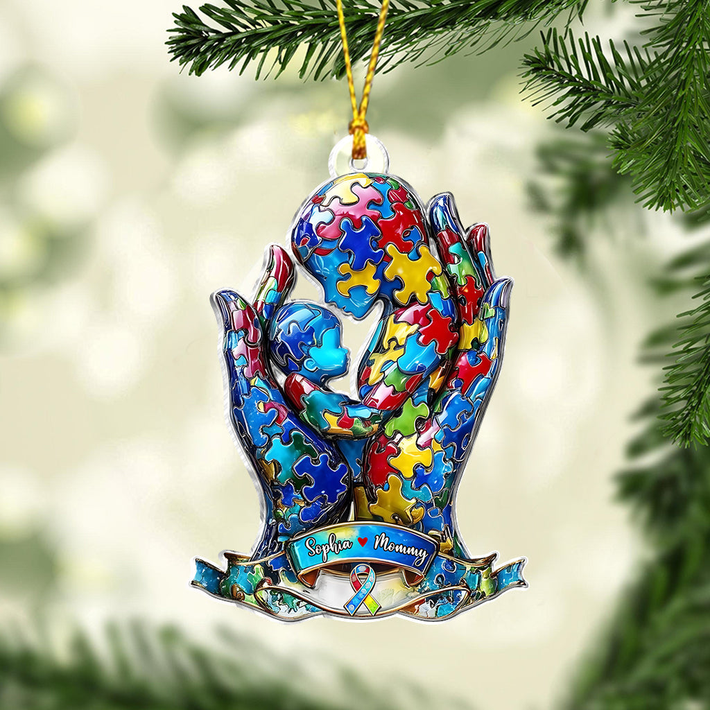 Maman et enfant - Ornement personnalisé de sensibilisation à l'autisme