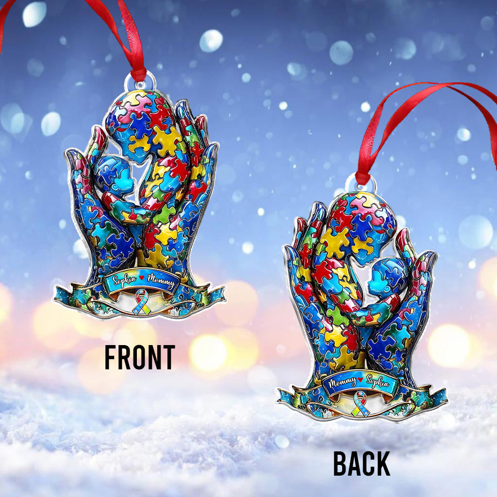 Maman et enfant - Ornement personnalisé de sensibilisation à l'autisme