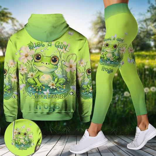 Juste une fille qui aime les grenouilles - Sweat à capuche et legging personnalisés avec des grenouilles