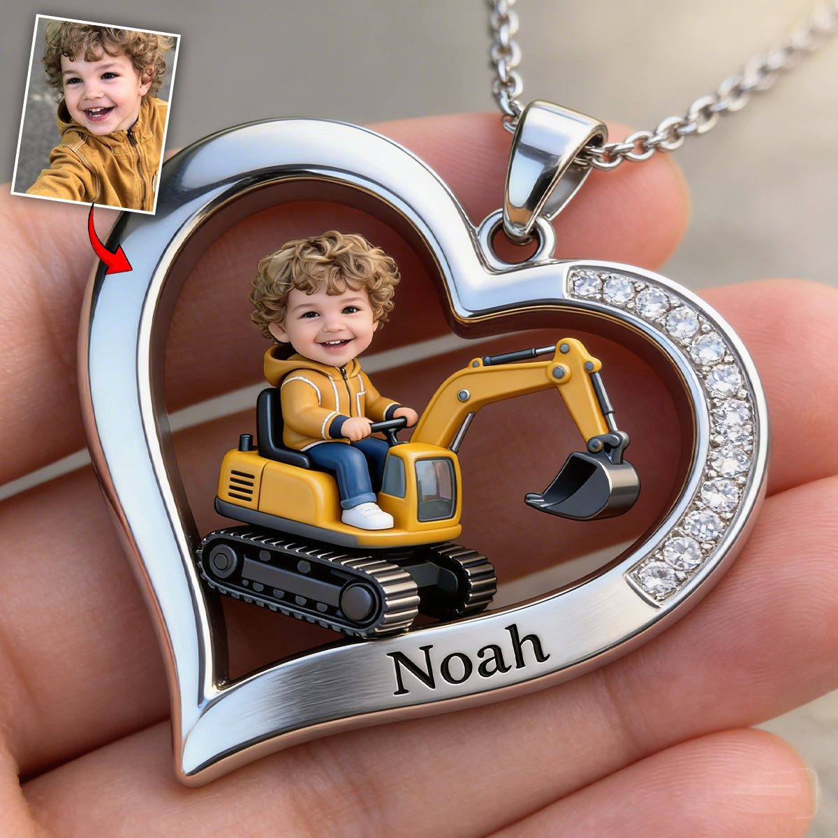 Custom Any Photo - Personalized Kid Shaped Metal Pendant Necklace
