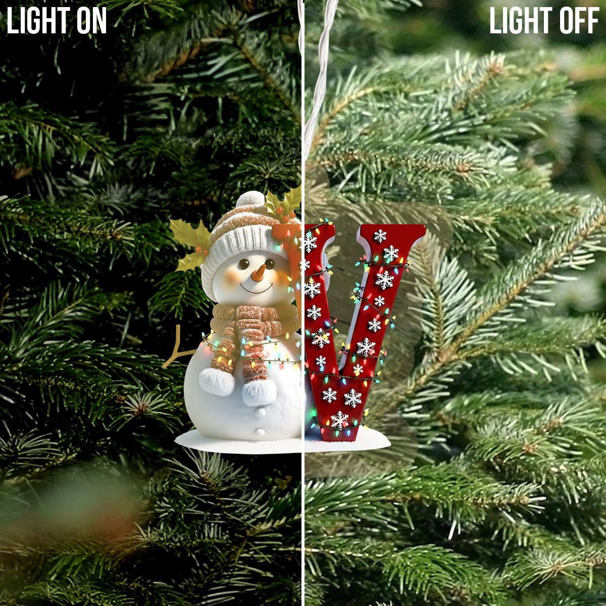 Alphabet initial bonhomme de neige mignon - Ornement lumineux LED personnalisé pour la famille